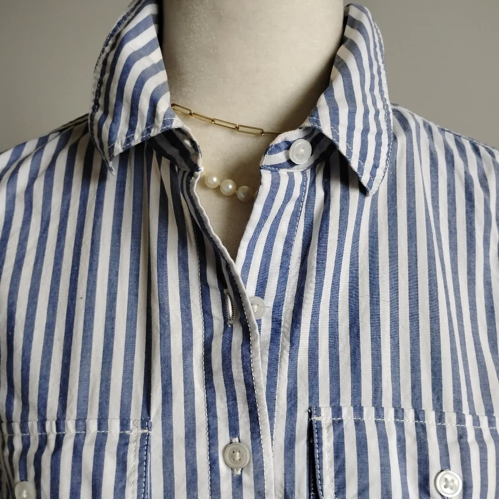 Lands' End Classic Cotton Shirt Dress Ombre Blue Stripe Preppy Size Small - Picture 6 of 17